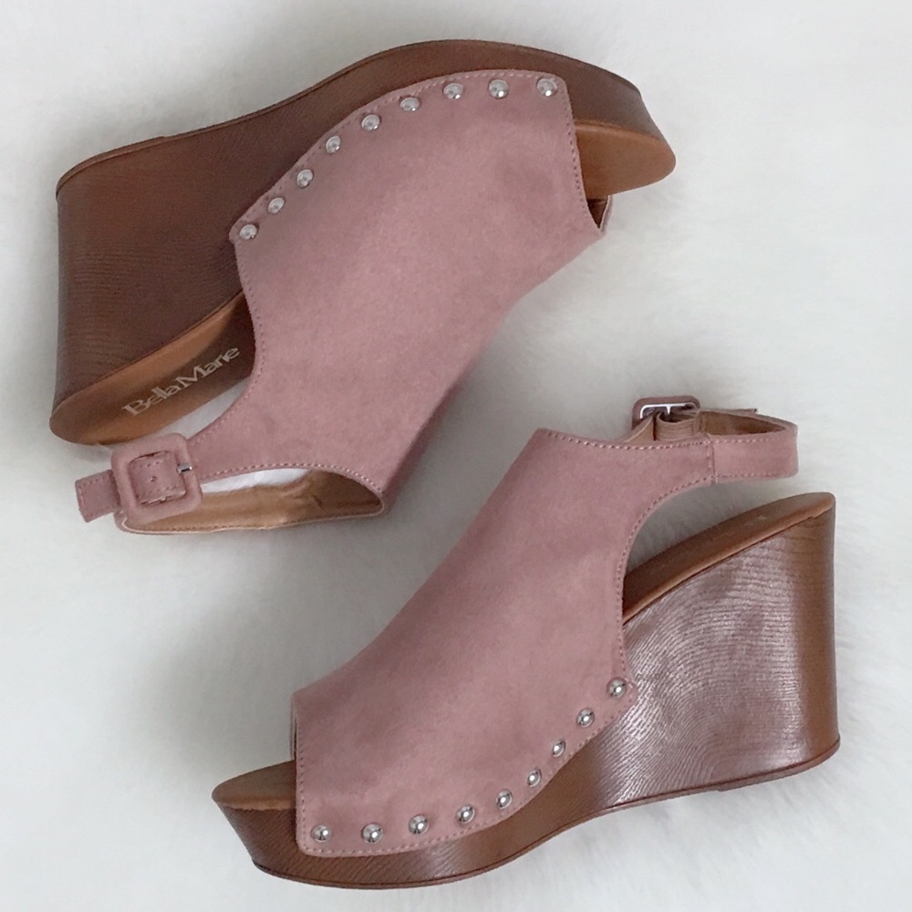 Mauve Vegan Suede Wedges Mule Slingback - Picture 3 of 5